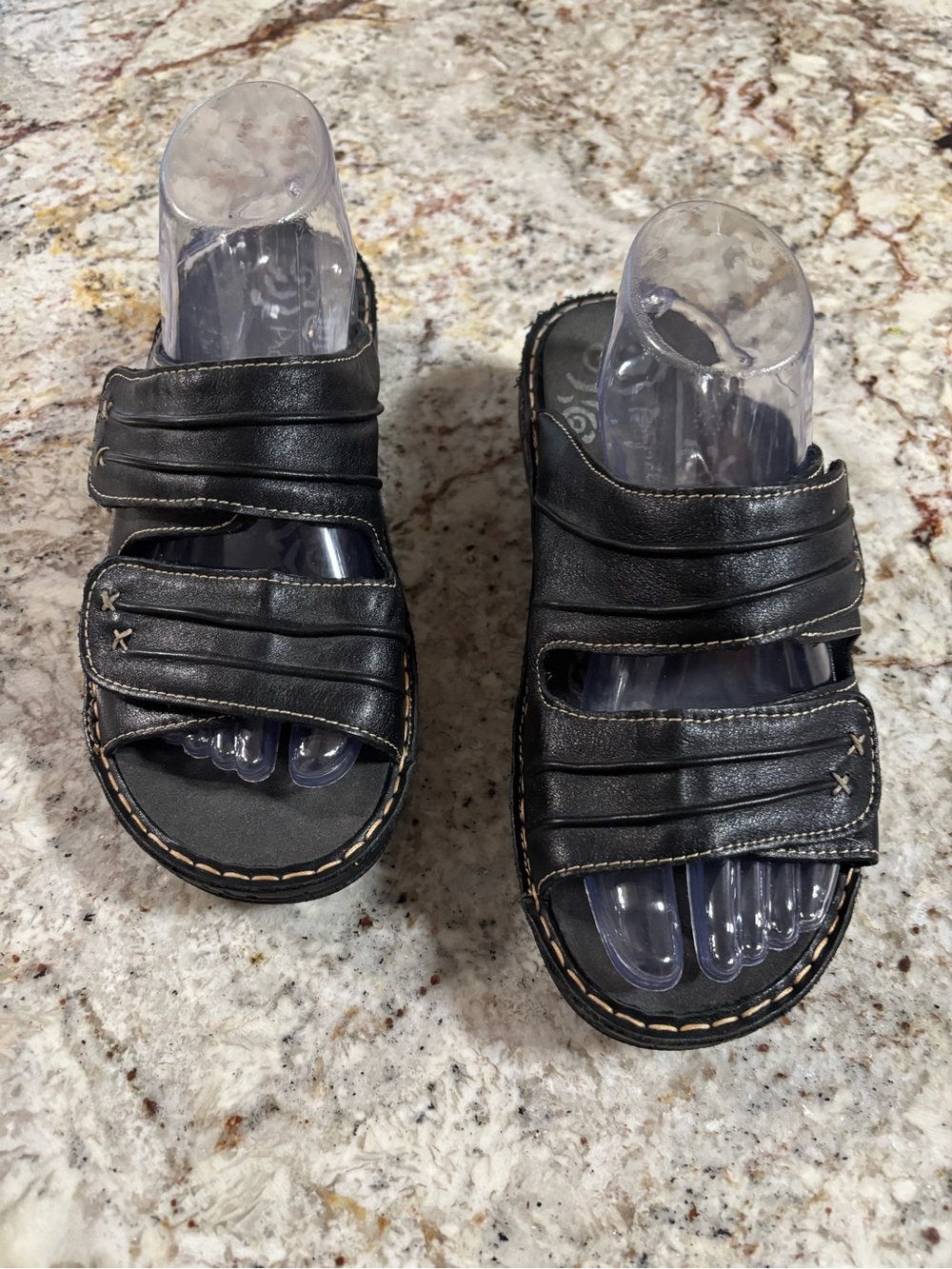 Propet Black Slip-On Womens Leather Slide Sandals